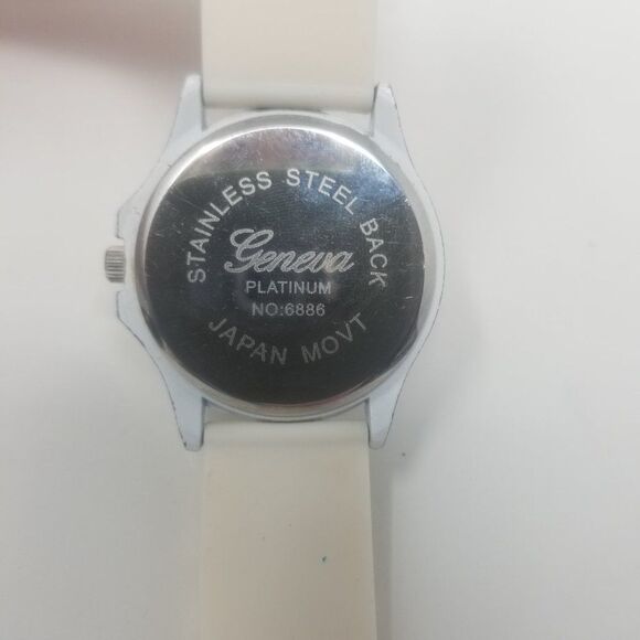 Geneva Platinum 6886 Watch Rhinestone Bezel Cream Silicone Band Stainless Steel - Picture 9 of 12